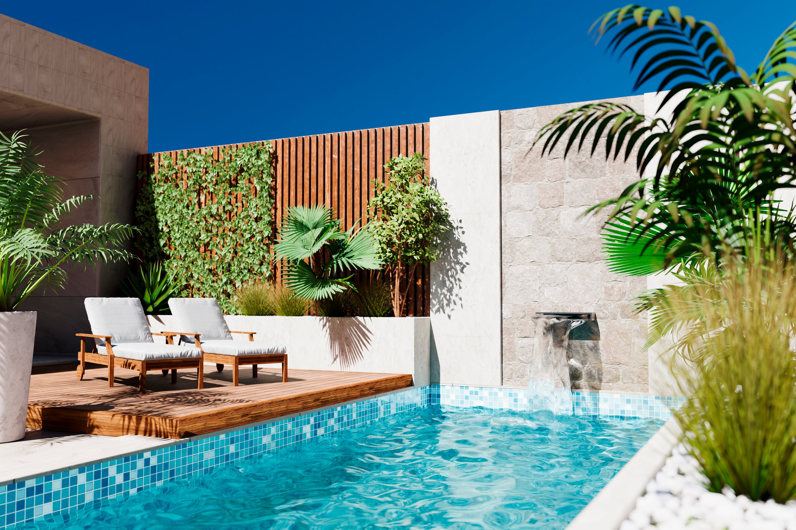 Extérieur moderne avec piscine et jardin tropical — Villa Croix des Gardes